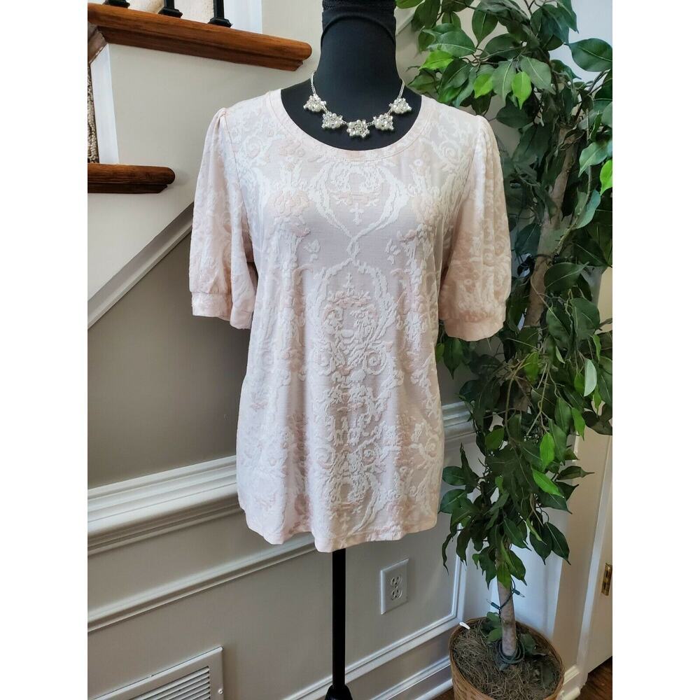 Rose+Olive Women's Pink Floral Rayon Round Neck Half Sleeve Casual Shirt Size L